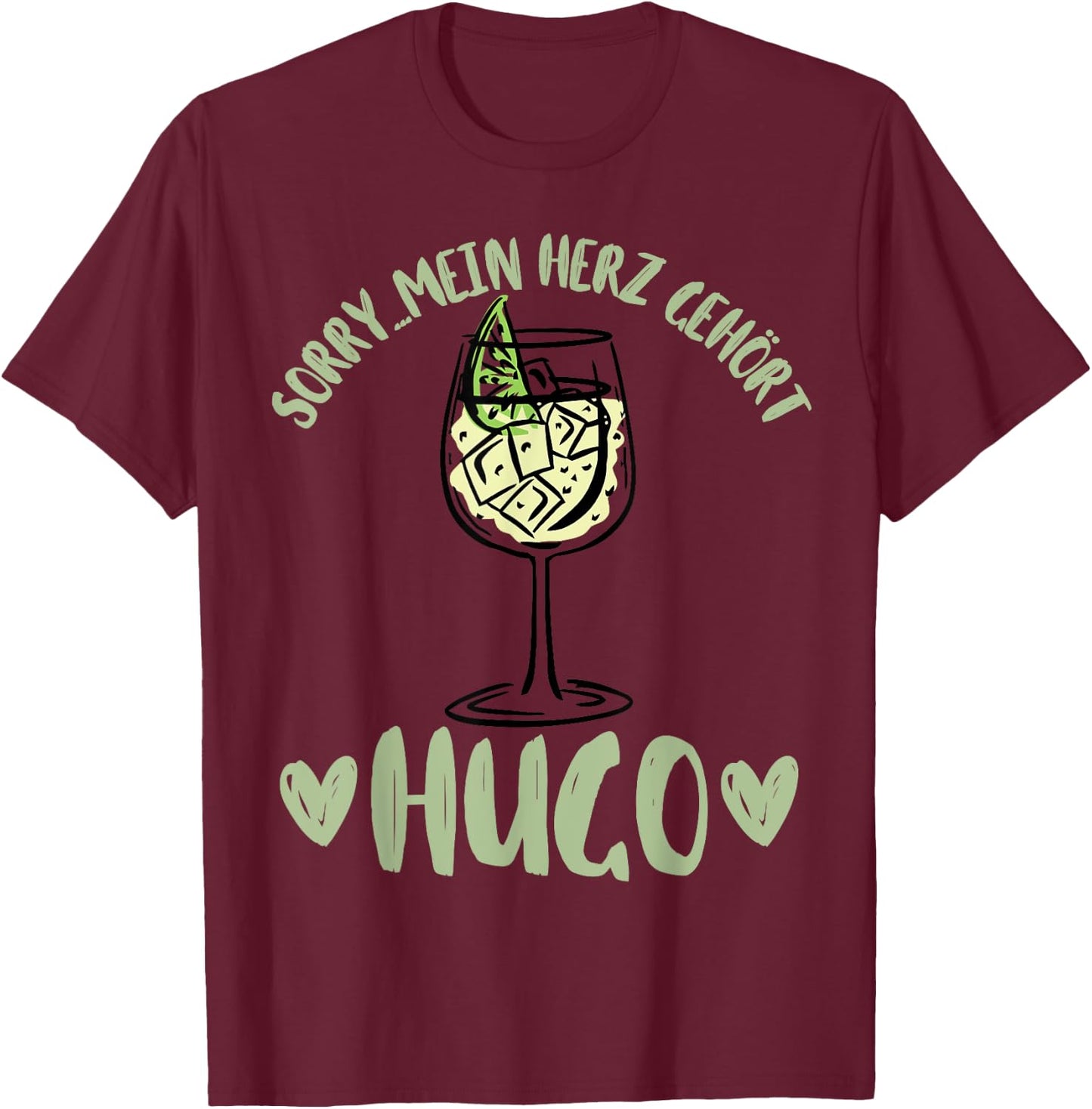 Summer with German Text "Mein Herz Gehört Hugo Spritz Sekt Elderblüte Wein", gray T-Shirt - T-Shirt | Maroon