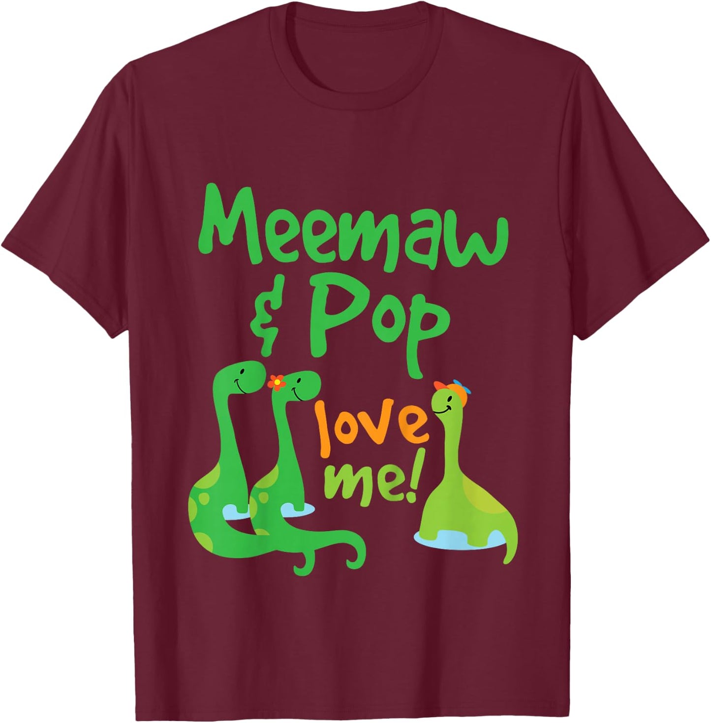 Kids Meemaw And Pop Grandson Dinosaur T-Shirt - T-Shirt | Maroon