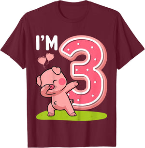 I'm 3 Years Old Dabbing Pig 3rd Birthday Party Toddler T-Shirt - T-Shirt | Maroon