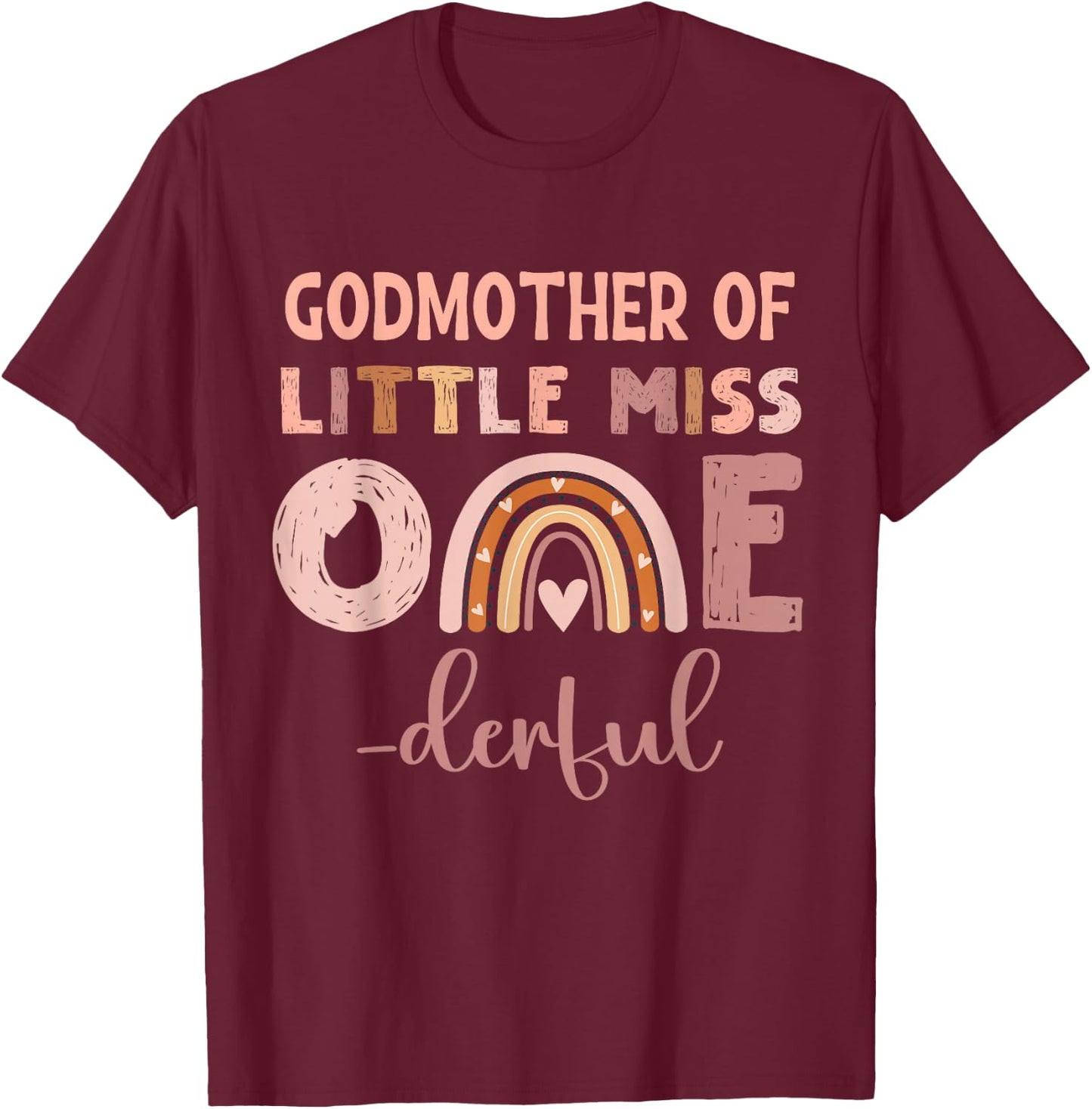 Miss Onederful Girl's 1st Birthday Cute Boho Godmother T-Shirt - T-Shirt | Maroon