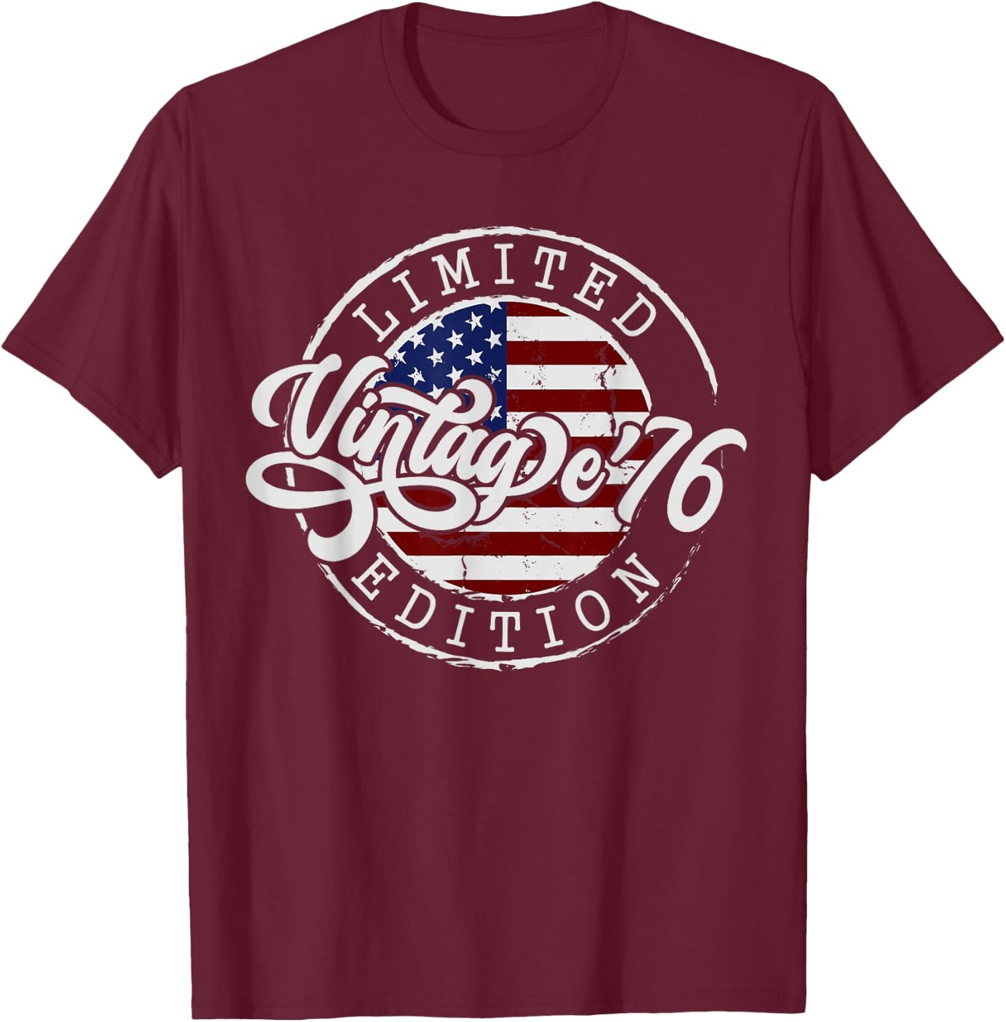 50th Birthday Vintage 1976 US Flag 50 Year Old Born in 1976 T-Shirt - T-Shirt | Maroon