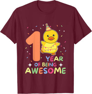 1st Birthday Duck For Kids One Year Old Duck T-Shirt - T-Shirt | Maroon