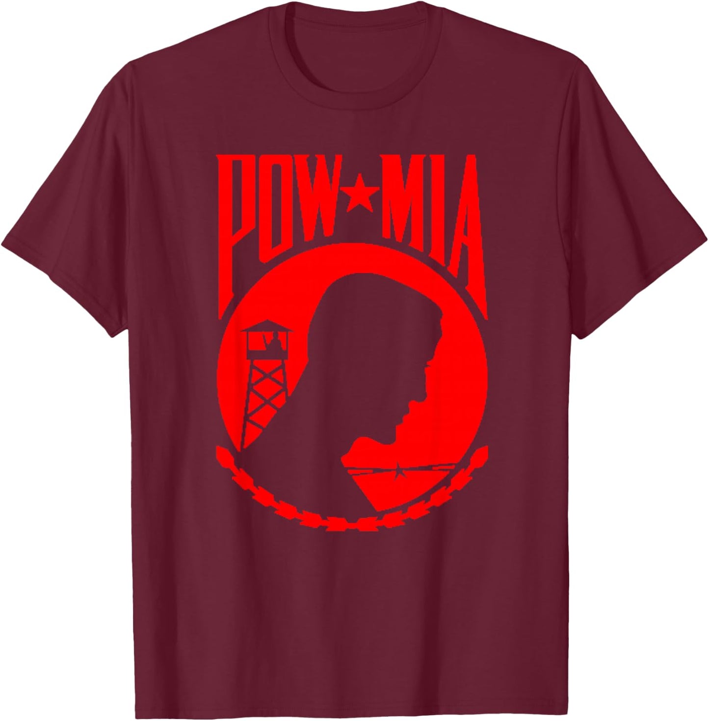 POW MIA POWMIA Red Design T-Shirt - T-Shirt | Maroon