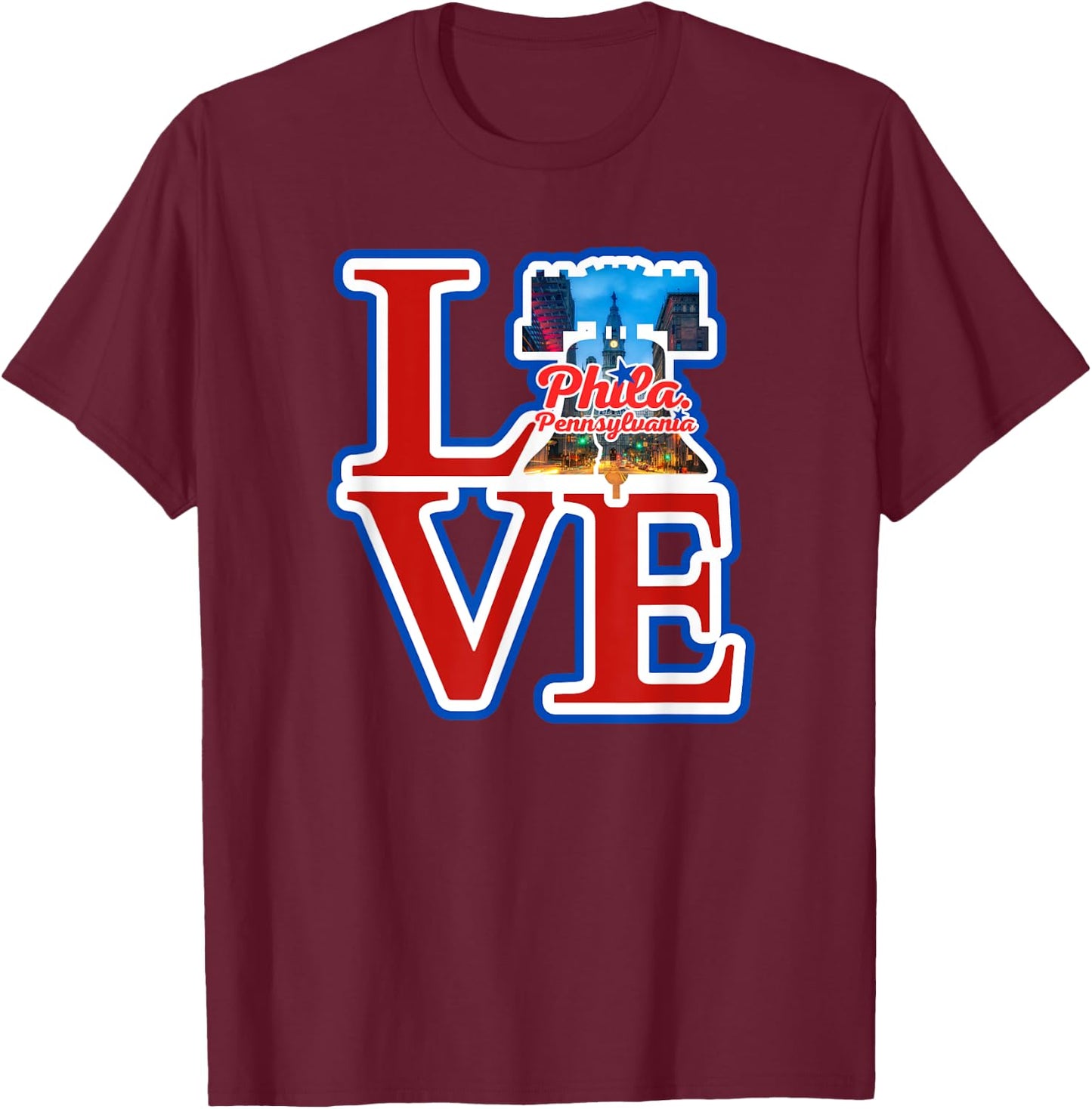 Philadelphia City of Brotherly Love Park Philly Liberty Bell T-Shirt - T-Shirt | Maroon