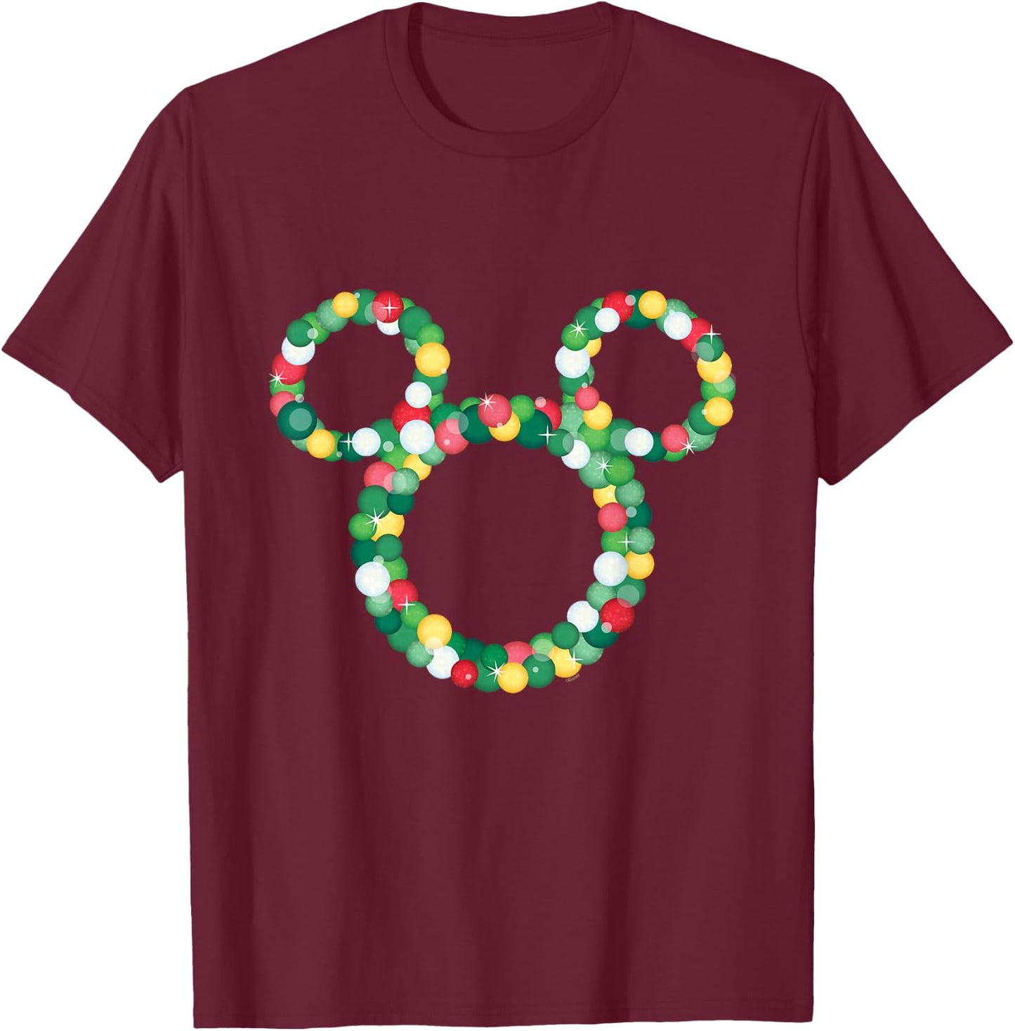 Disney Mickey Mouse Icon Holiday Christmas Ornament Wreath T-Shirt - T-Shirt | Maroon