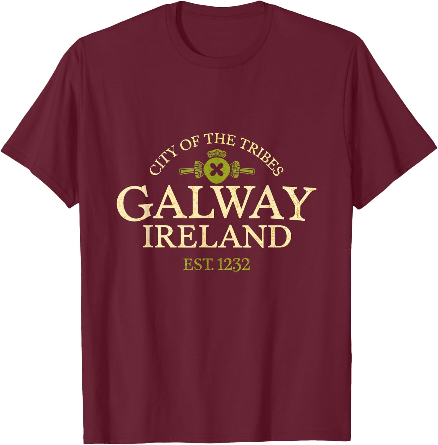 Irish Heritage Galway Love Travelers Ireland Galway Ireland City Of The Tribes Vintage Design -Adults Black Small T-Shirt - T-Shirt | Maroon