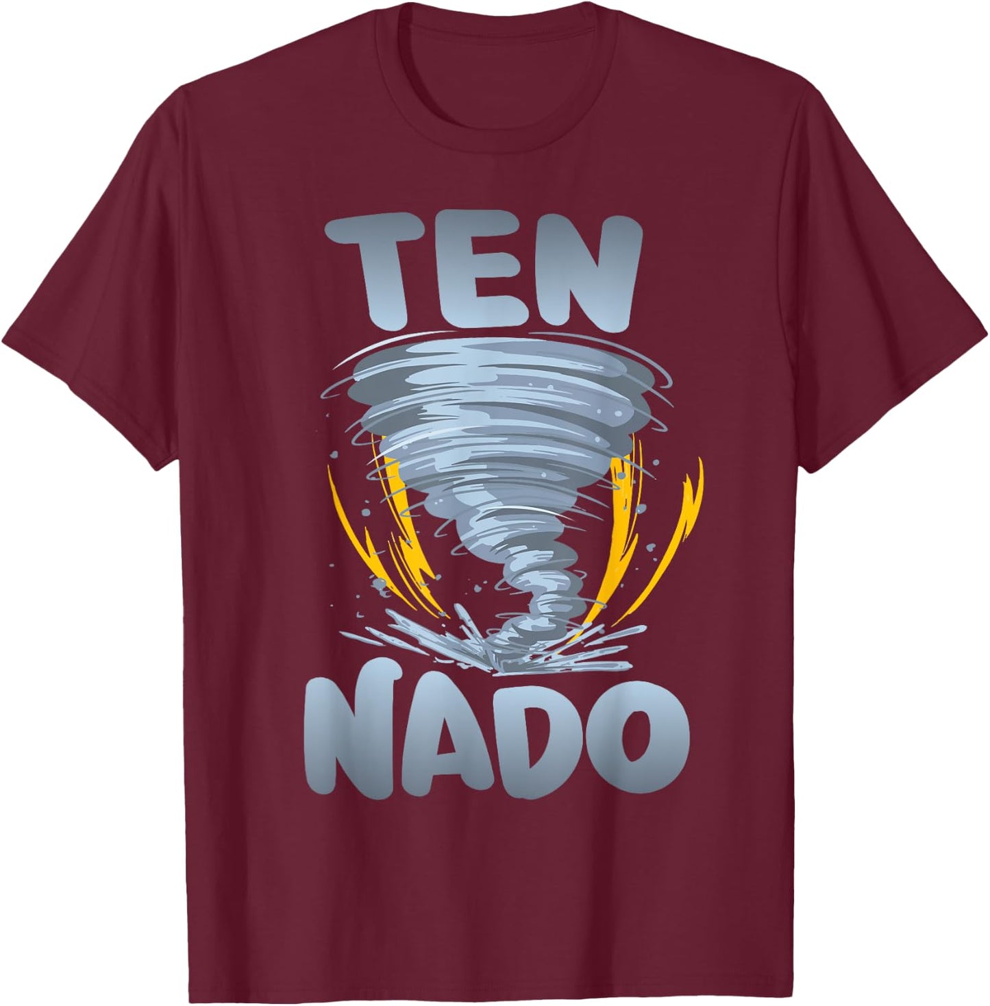 Ten-nado Warning 10th Birthday Tornado Themed Birthday T-Shirt - T-Shirt | Maroon