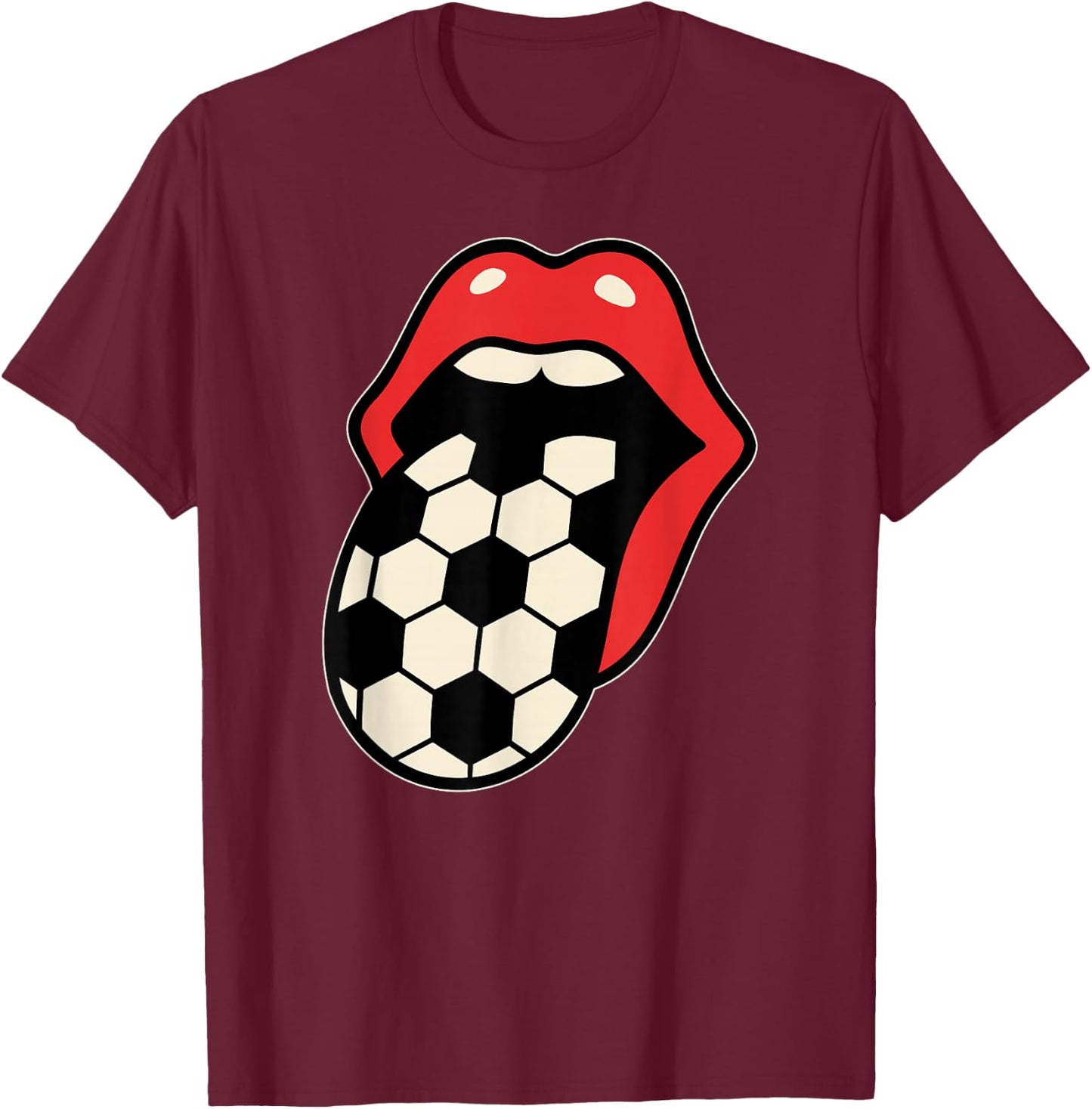 Soccer Tongue Red Lips T-Shirt - T-Shirt | Maroon