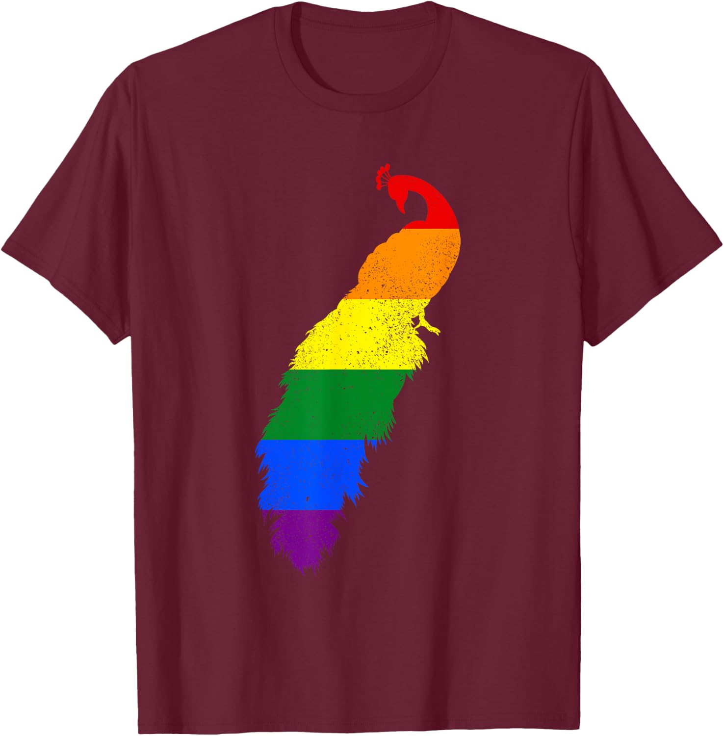 Peacock Gay Pride LGBTQ Supporter Fans Rainbow Ally T-Shirt - T-Shirt | Maroon