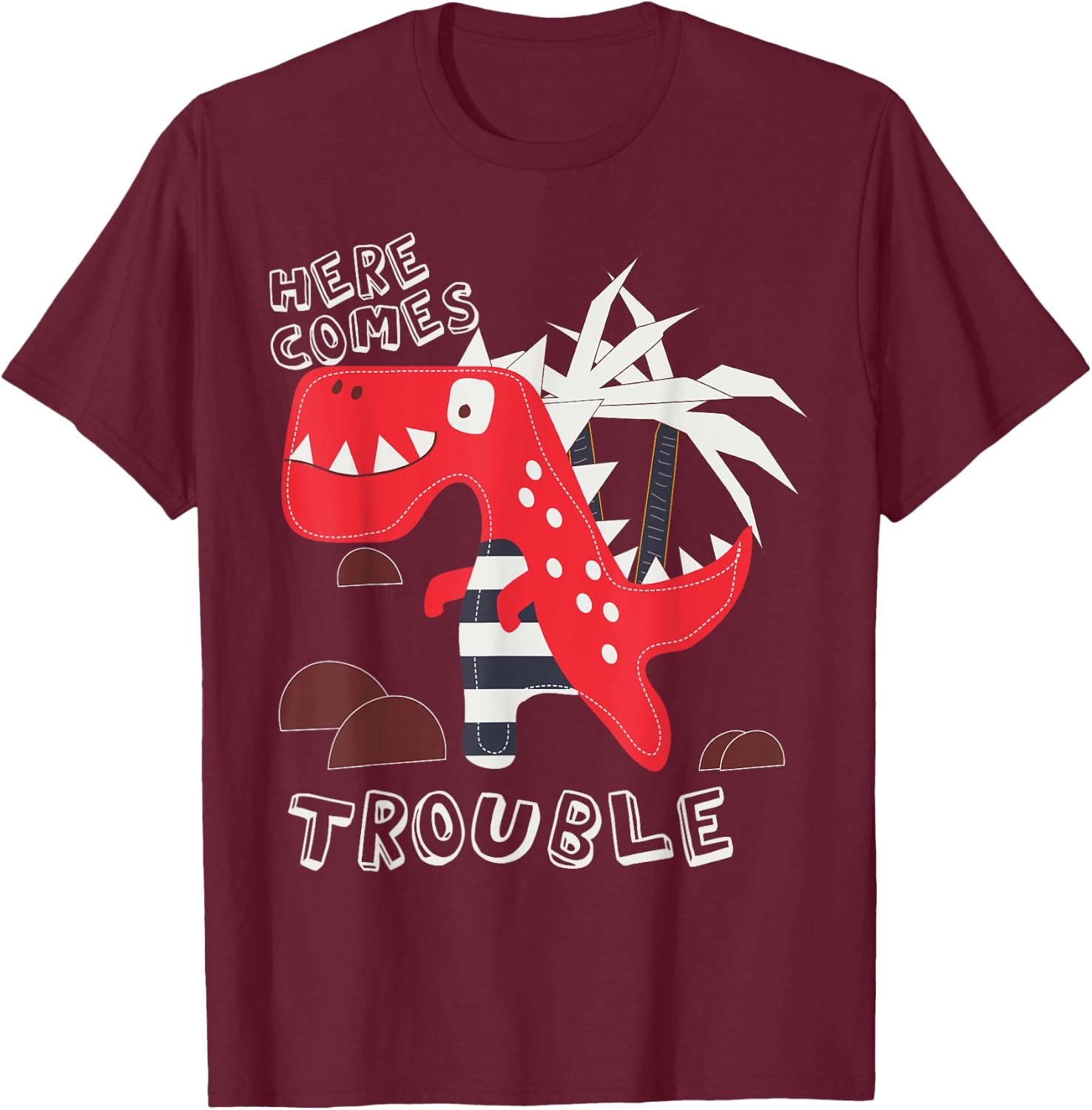 Here Comes Trouble Dino Cute Dinosaur Boy Girl Kids Toddler T-Shirt - T-Shirt | Maroon