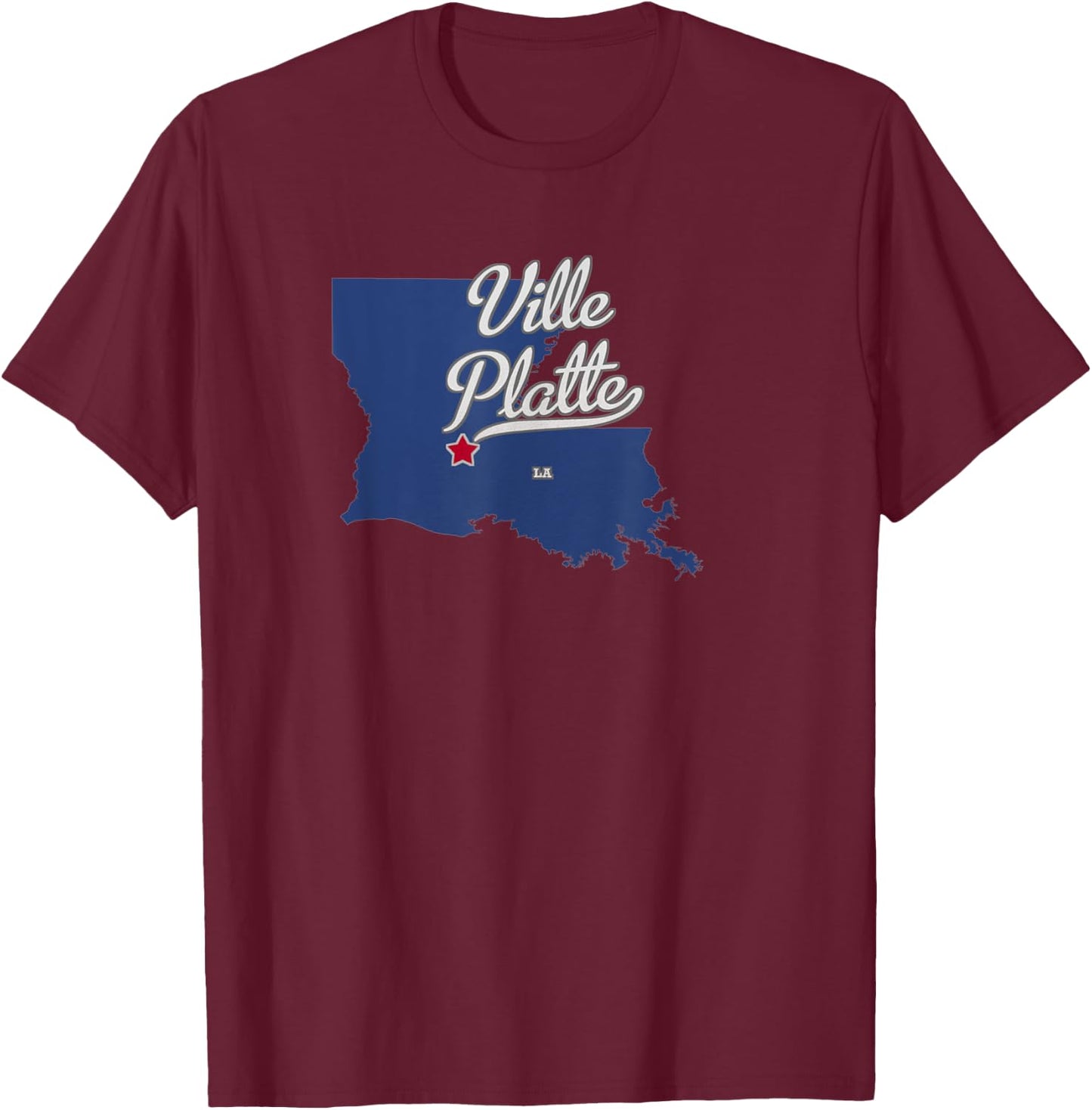 Ville Platte Louisiana LA Map T-Shirt - T-Shirt | Maroon