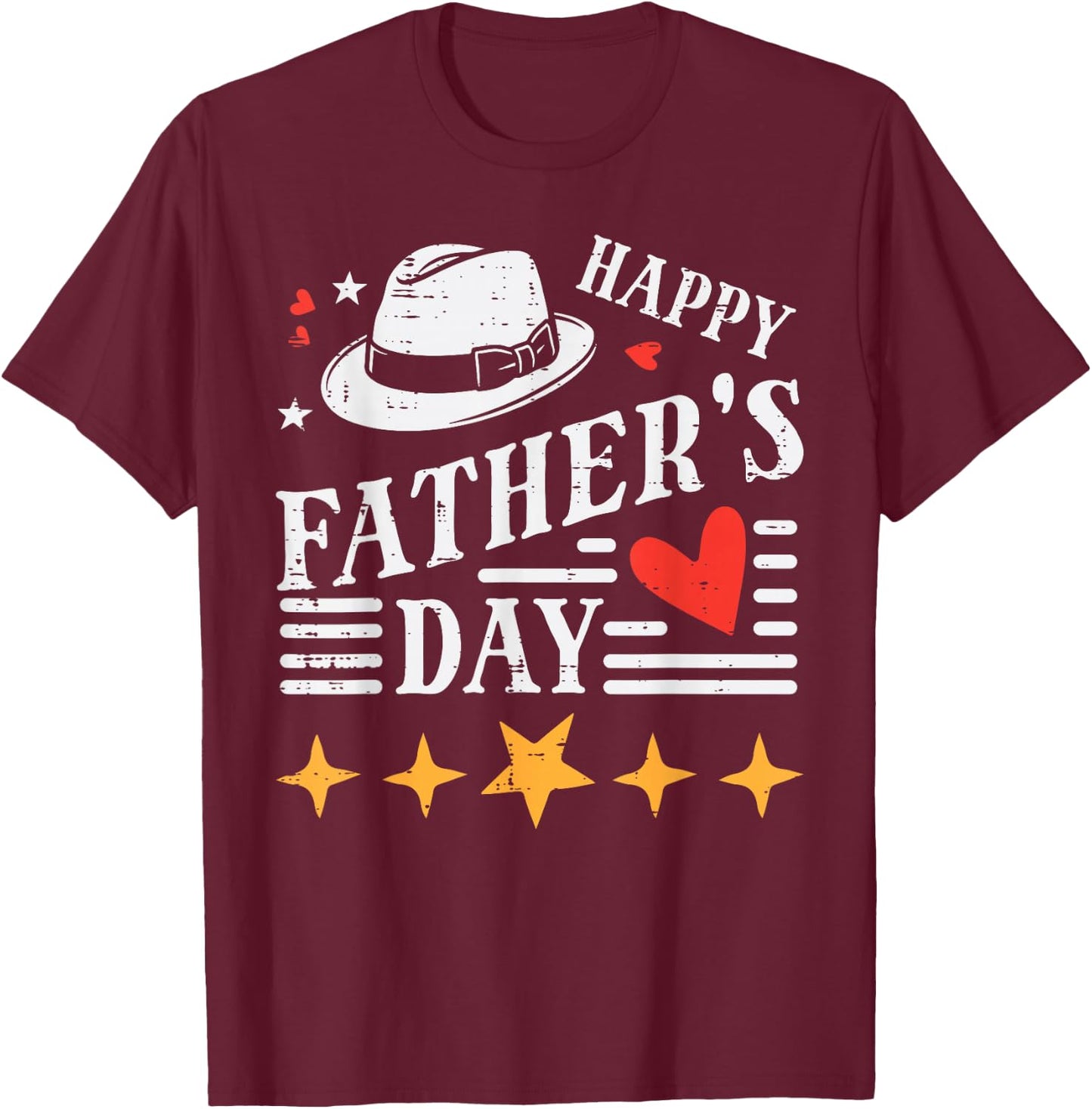 Happy Fathers Day Hat Heart Vintage Dad Papa Grandpa Daddy T-Shirt - T-Shirt | Maroon