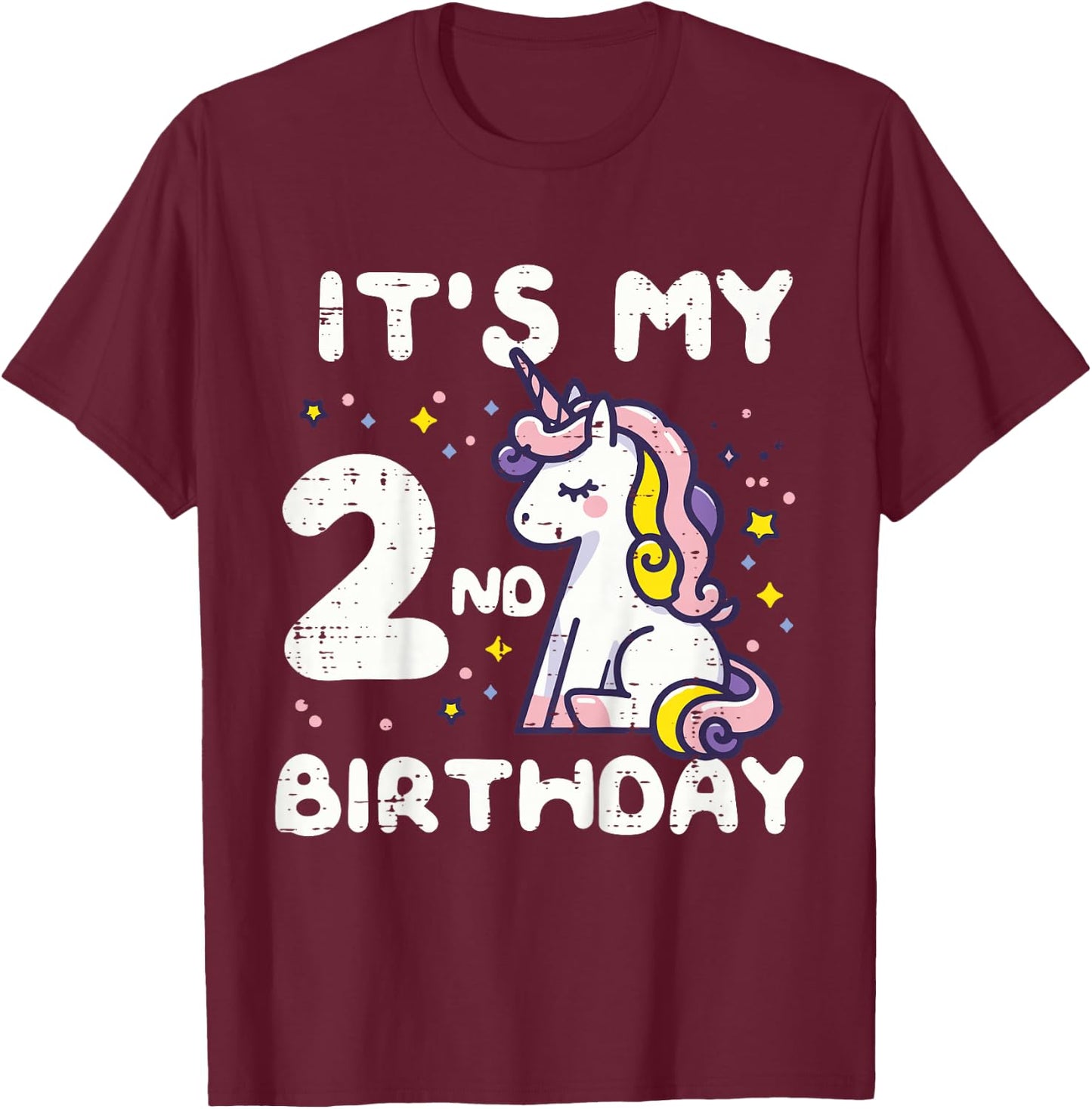 Its My 2nd Birthday Unicorn 2 Year Bday Toddler Girls Kids T-Shirt - T-Shirt | Maroon