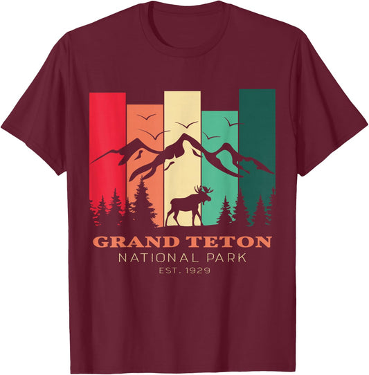 Vintage Grand Teton National Park for kids Hiking Camping T-Shirt - T-Shirt | Maroon