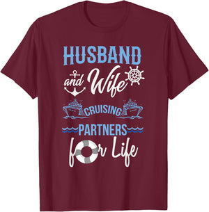 Husband and Wife Cruising Partners for Life Couples Cruise T-Shirt - T-Shirt | Maroon