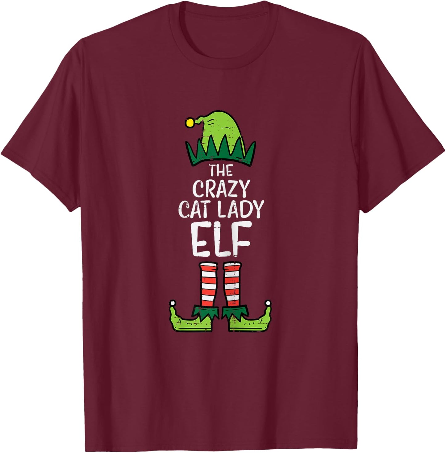 Crazy Cat Lady Elf Matching Christmas Family Women T-Shirt - T-Shirt | Maroon