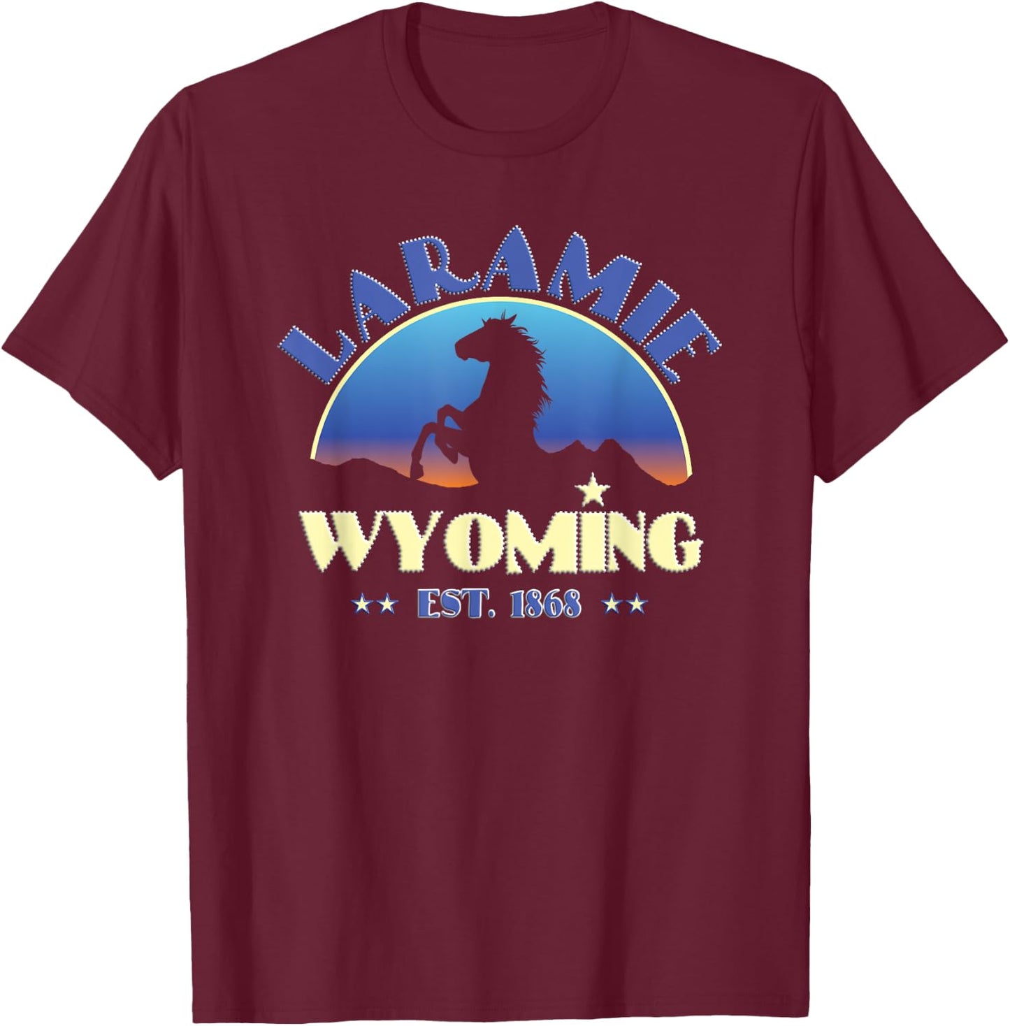 Laramie Wyoming WY Wild Horse T-Shirt - T-Shirt | Maroon