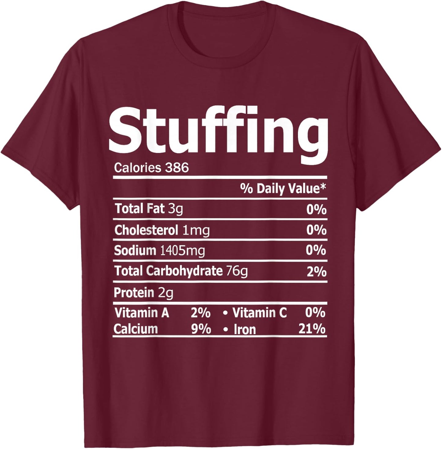 Stuffing Nutrition Facts Thanksgiving Dinner Nutrition Facts T-Shirt - T-Shirt | Maroon