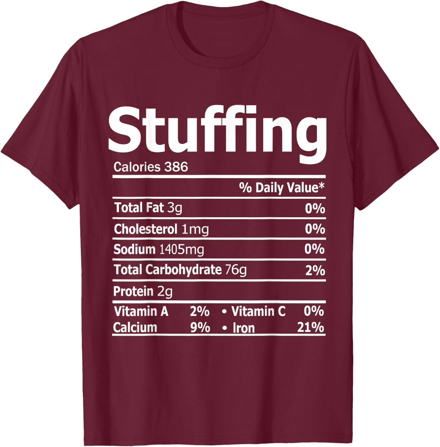 Stuffing Nutrition Facts Thanksgiving Dinner Nutrition Facts T-Shirt - T-Shirt | Maroon