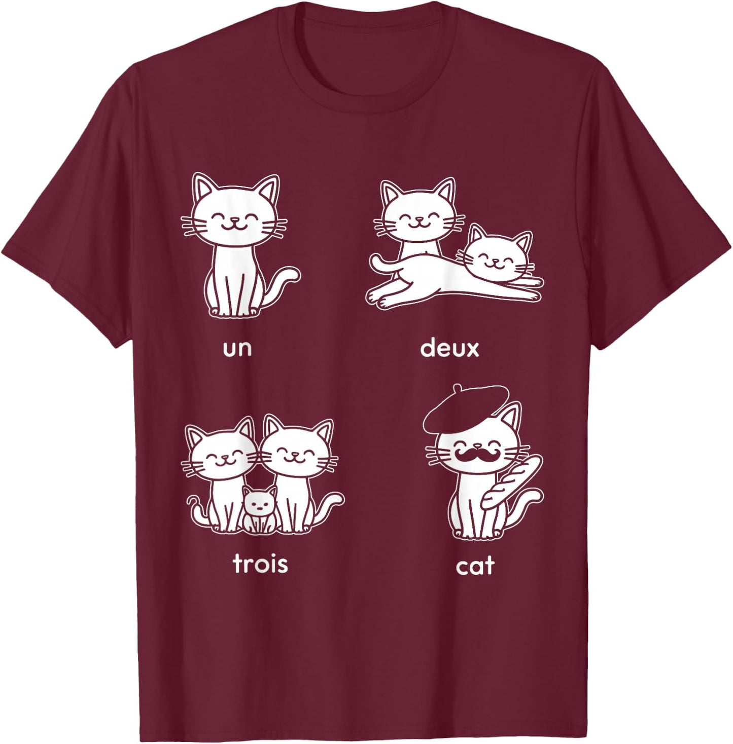 Un Deux Trois Cat T-Shirt - T-Shirt | Maroon