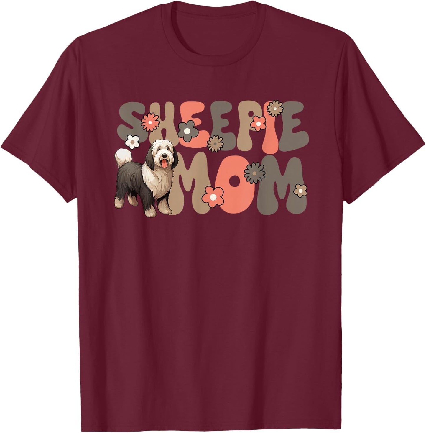 Old English Sheepdog Groovy World's Best Sheepie Mom T-Shirt - T-Shirt | Maroon