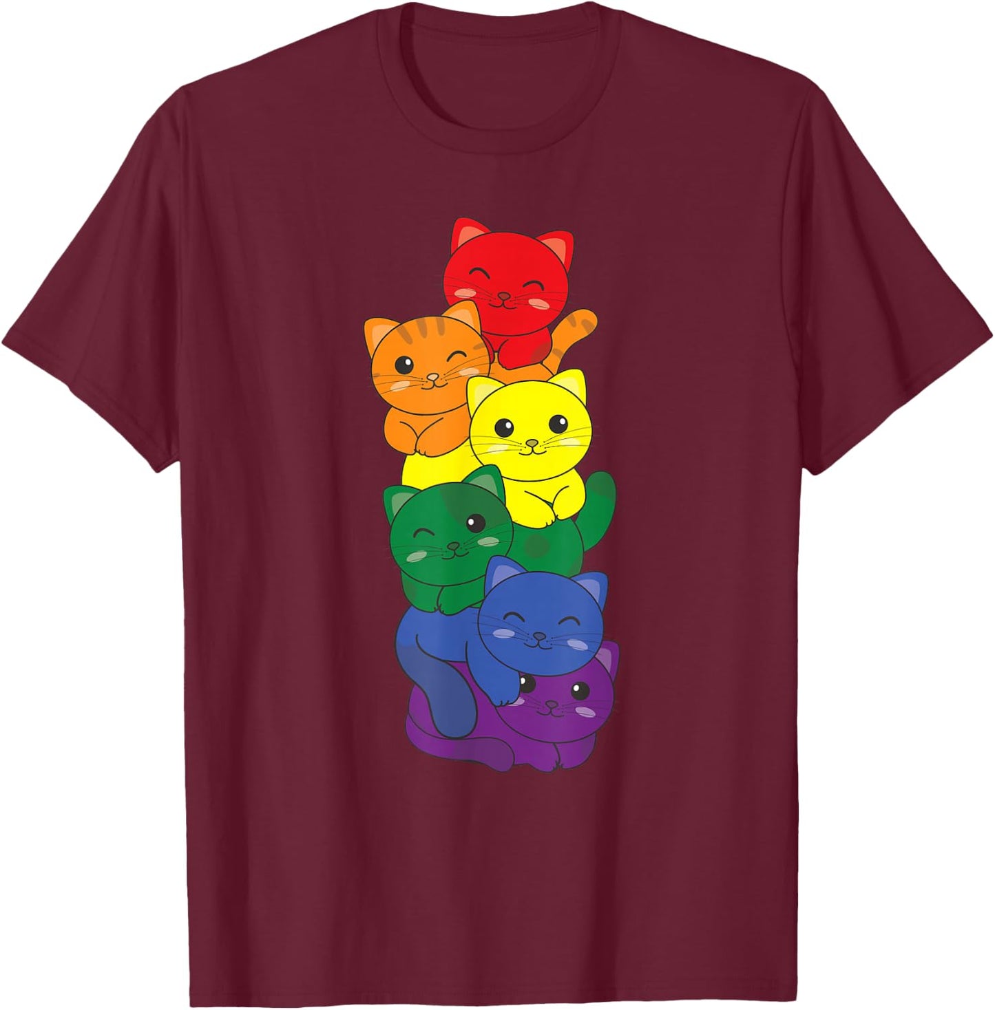 Rainbow Flag Pride Month LGBTQ Rainbow Cat T-Shirt - T-Shirt | Maroon