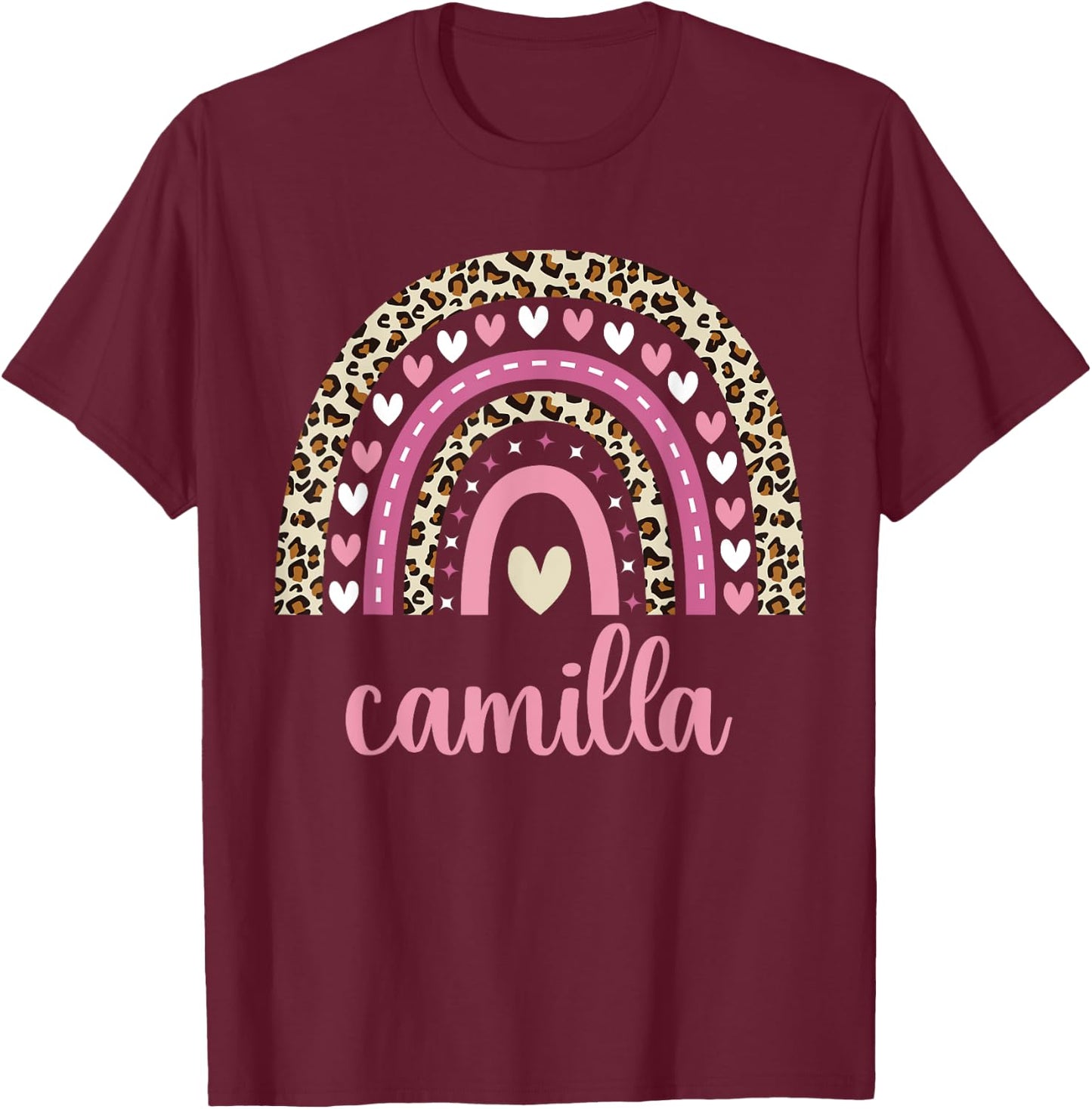 Camilla Rainbow Leopard Personalized Camilla Birthday T-Shirt - T-Shirt | Maroon