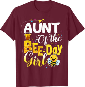 Aunt Of The Bee Day Girl Funny Bee Birthday Party T-Shirt - T-Shirt | Maroon