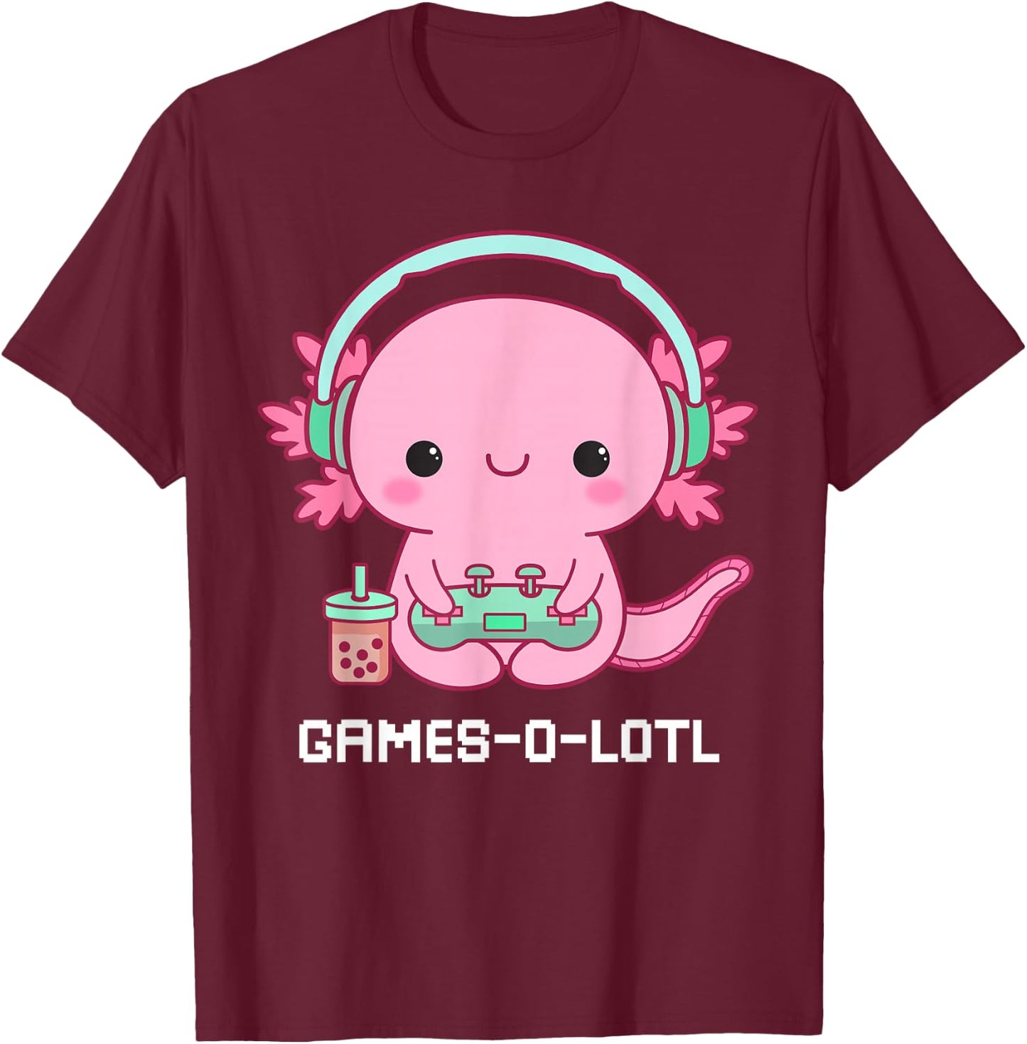 Gamesalotl Axolotl Cute Kawaii Fisch Spielen Videospiele Mädchen T-Shirt - T-Shirt | Maroon