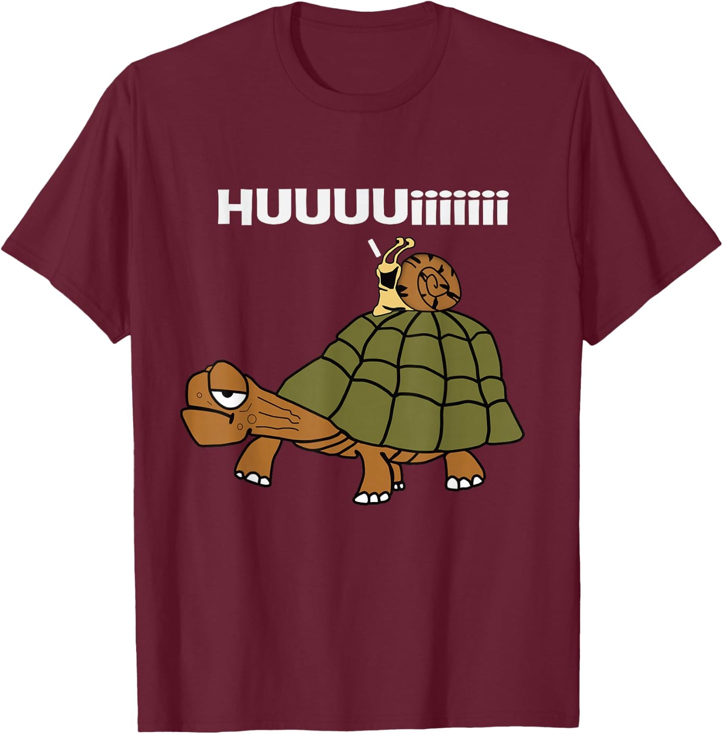 Huuuuuiiii Funny Combination Turtle / Snail , black T-Shirt - T-Shirt | Maroon