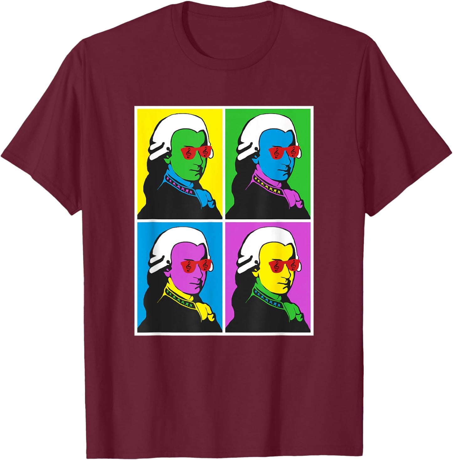 Wolfgang Amadeus Mozart Pop Art Poster Style T-Shirt - T-Shirt | Maroon