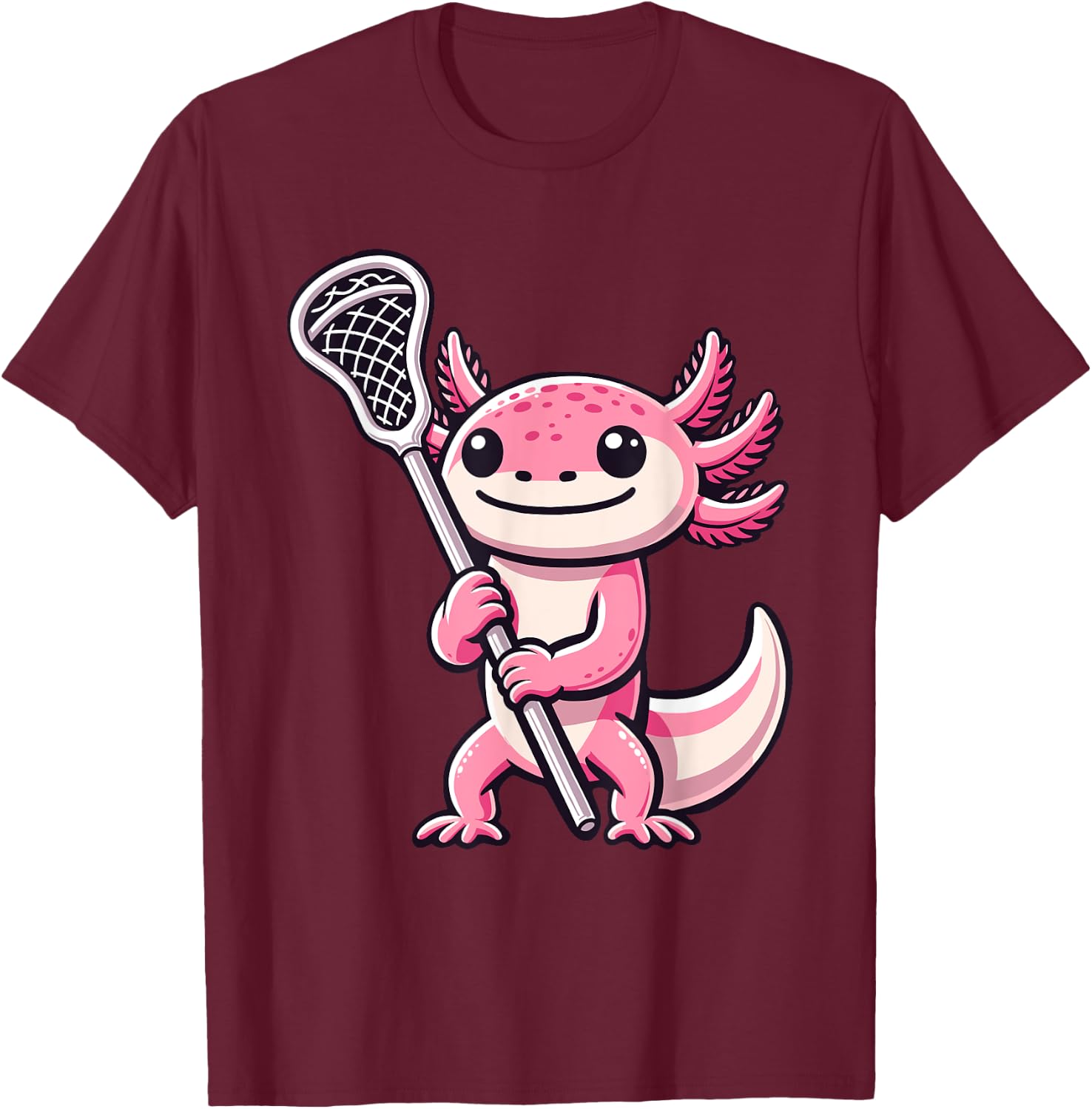 Lacrosse Player Axolotl Lax Lover Sports For Boys Girls T-Shirt - T-Shirt | Maroon