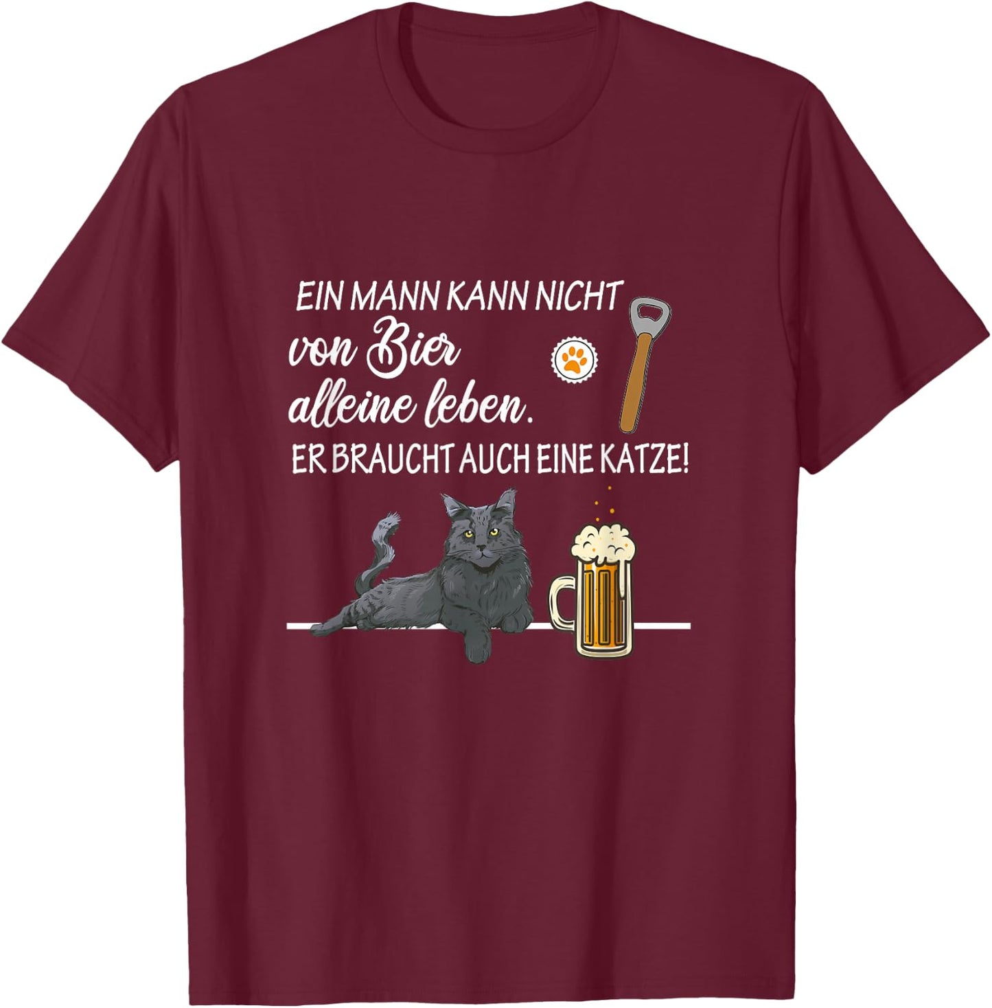 Funny Beer and Cats Slogan Men Alone Live Dad , black T-Shirt - T-Shirt | Maroon