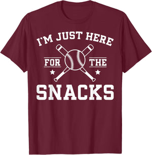 I'm Just Here For The Snacks Funny Retro Baseball T-Shirt - T-Shirt | Maroon