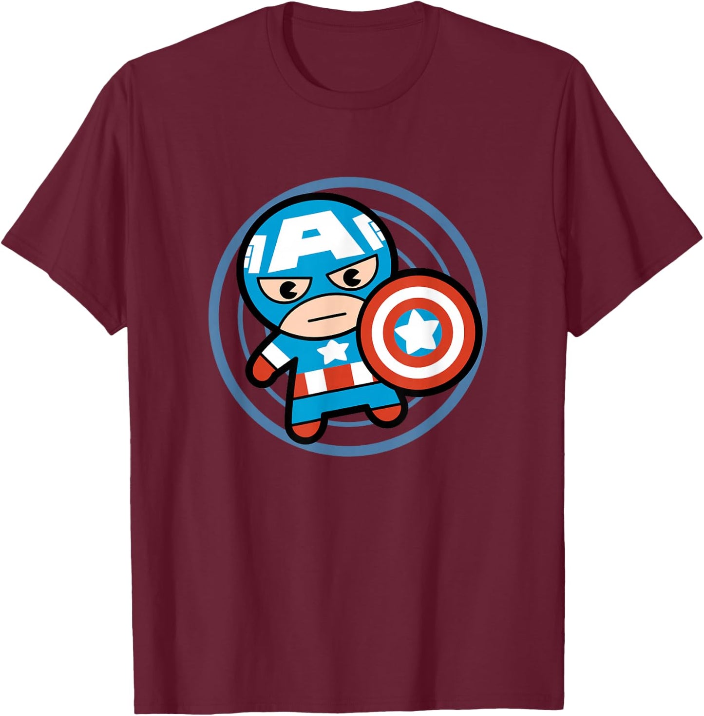 Marvel Kawaii Chibi Captain America Circle Logo T-Shirt - T-Shirt | Maroon