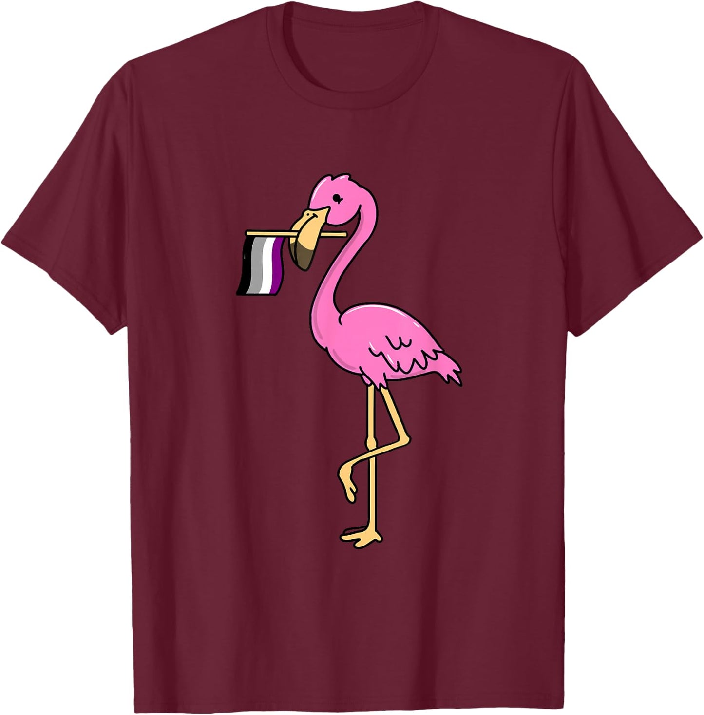 Flamingo with Asexual Pride Flag T-Shirt - T-Shirt | Maroon