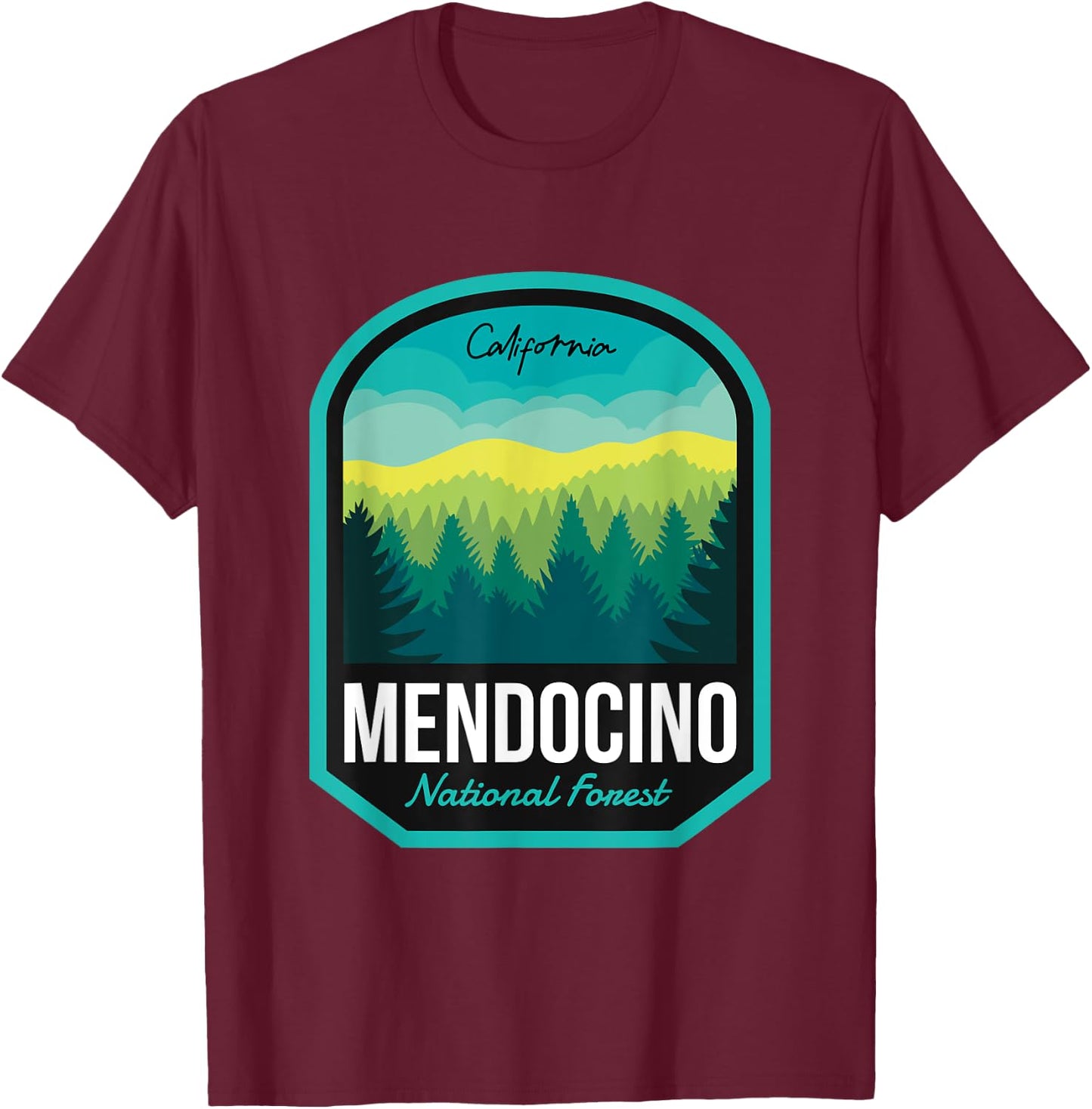 Mendocino National Forest CA T-Shirt - T-Shirt | Maroon
