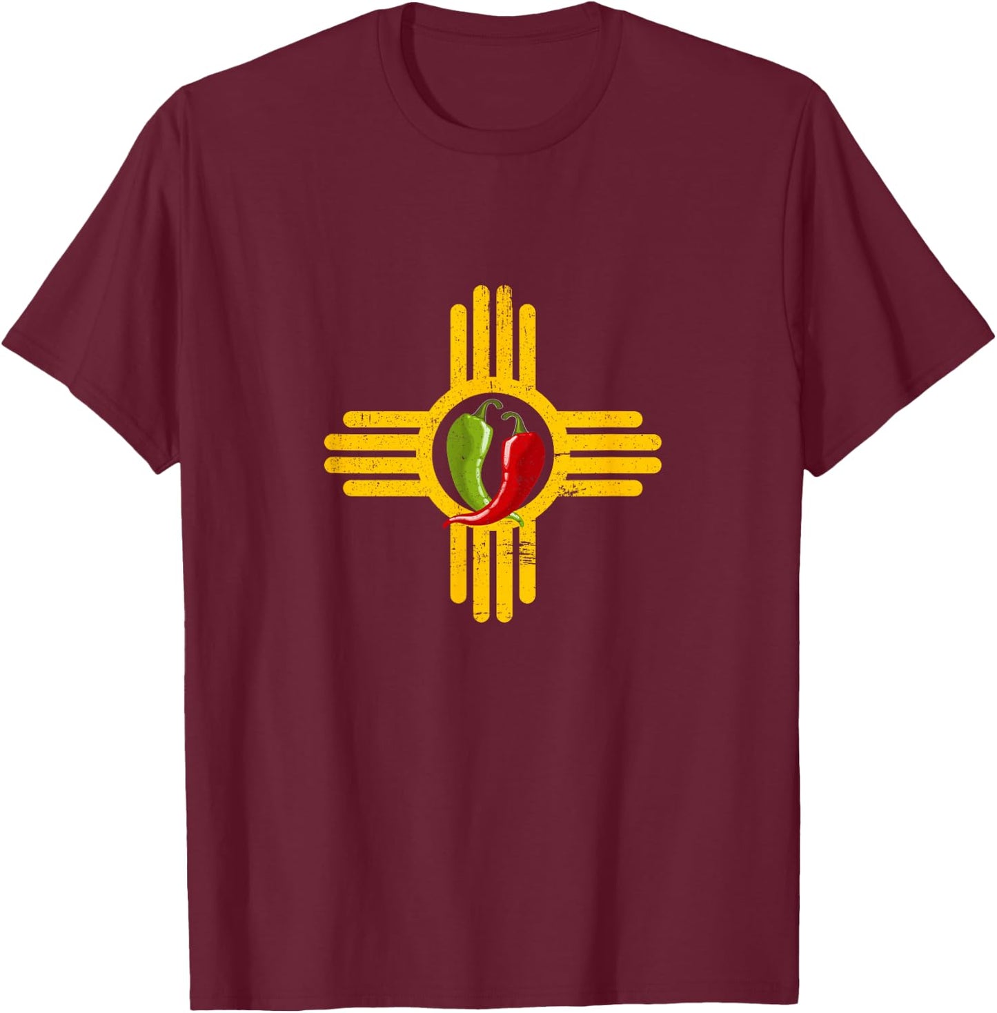 New Mexico Southwest Zia with Red and Green Chile T-Shirt - T-Shirt | Maroon