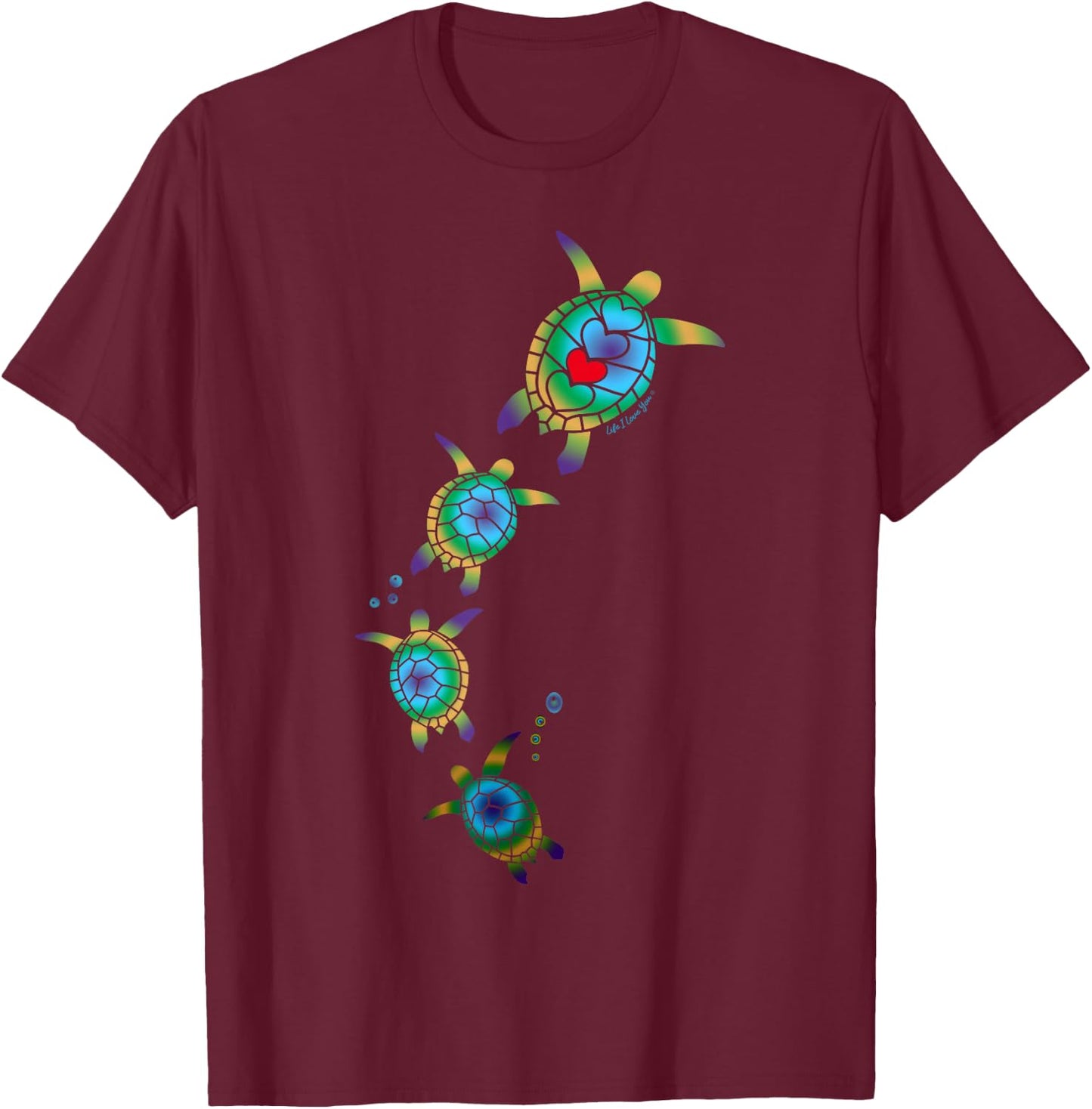 Beautiful Nautical Tropical Swimming Sea Turtles T-Shirt - T-Shirt | Maroon