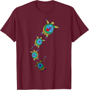 Beautiful Nautical Tropical Swimming Sea Turtles T-Shirt - T-Shirt | Maroon
