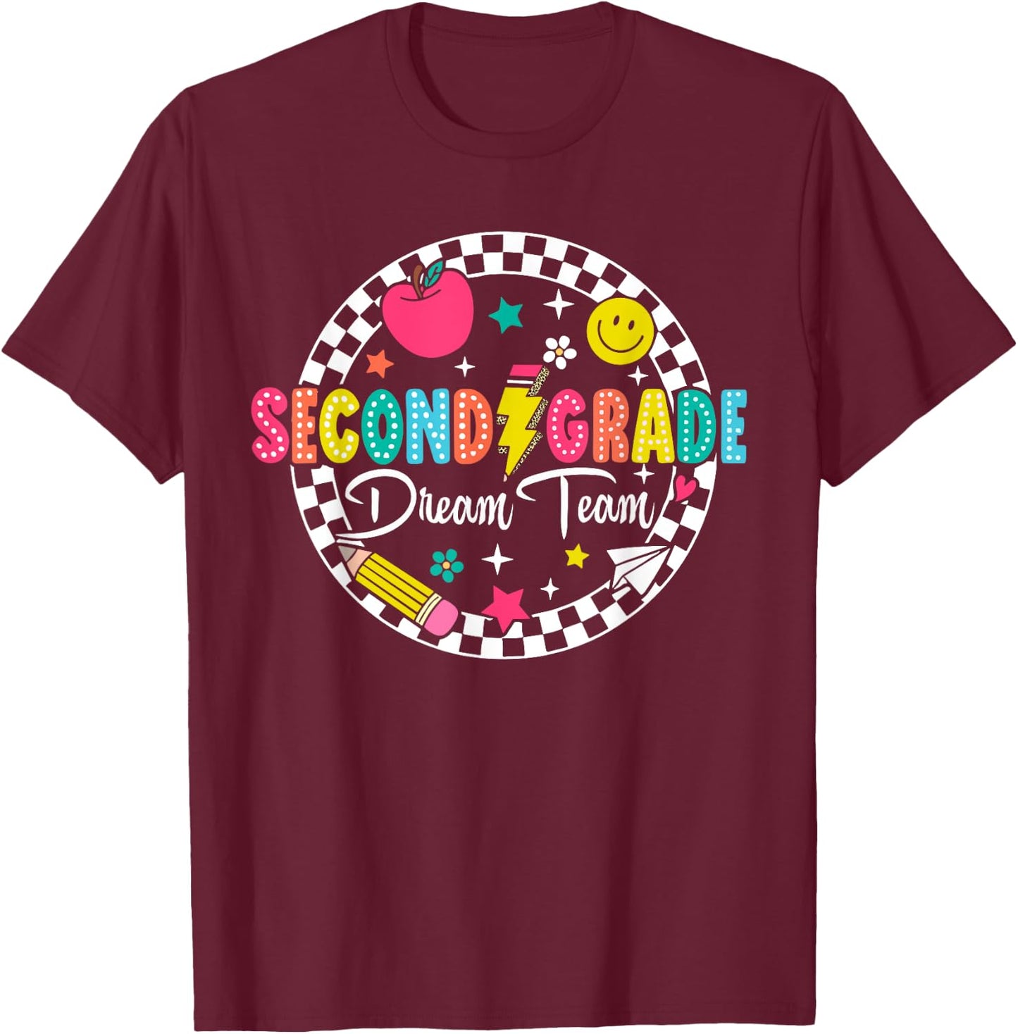 Second Grade Dream Team Bruh Back To School Tour (ON BACK) T-Shirt - T-Shirt | Maroon