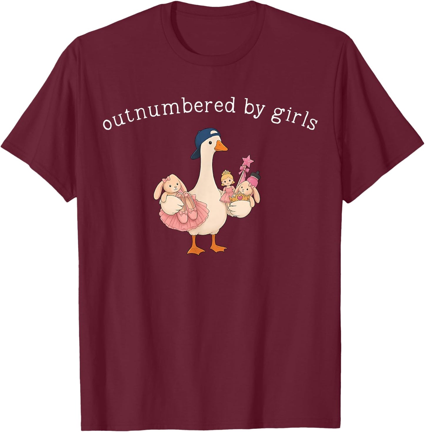 Outnumbered By Girls Funny Dad Goose Fathers Day T-Shirt - T-Shirt | Maroon