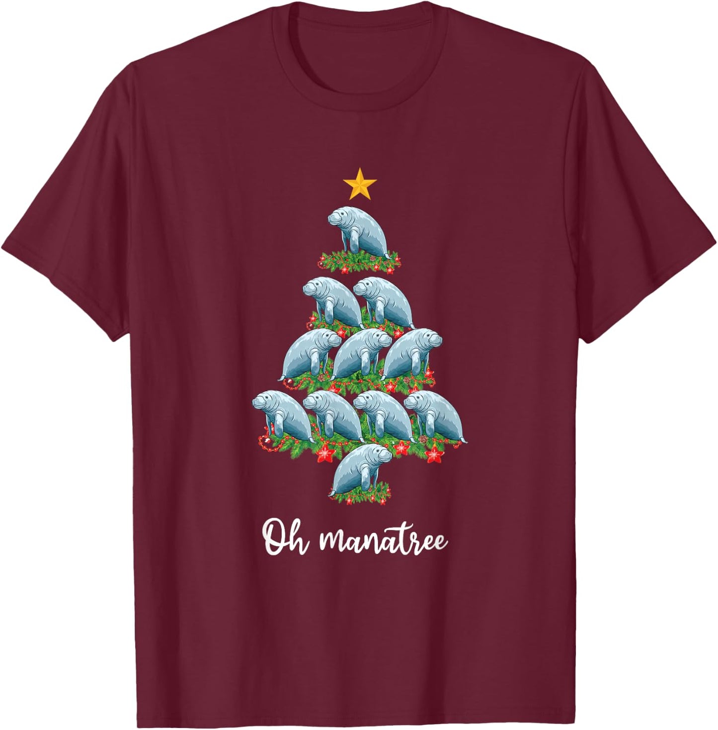 Xmas Tree Decorations Aquatic Animal Funny Manatee Christmas T-Shirt - T-Shirt | Maroon
