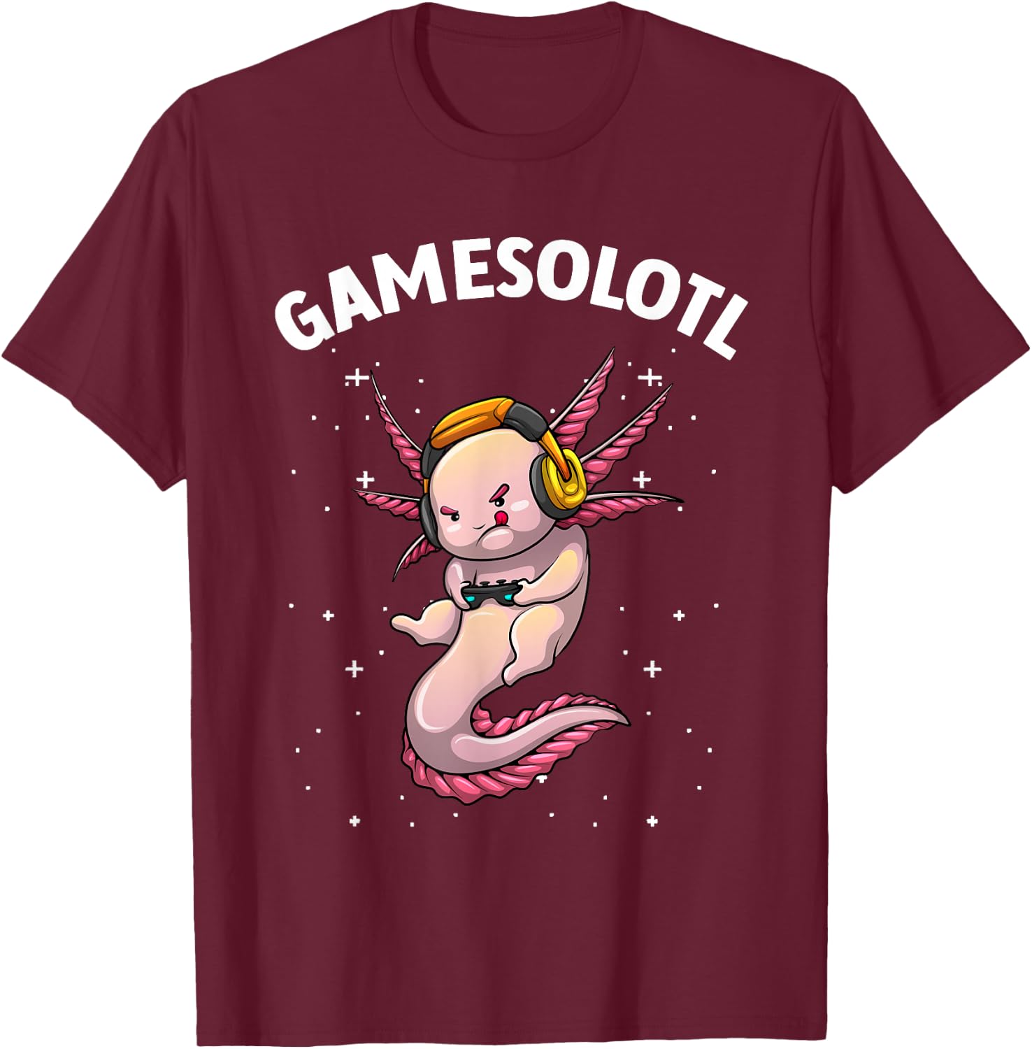Cute Gaming Art Women Kids Video Game Axolotl Gamer T-Shirt - T-Shirt | Maroon