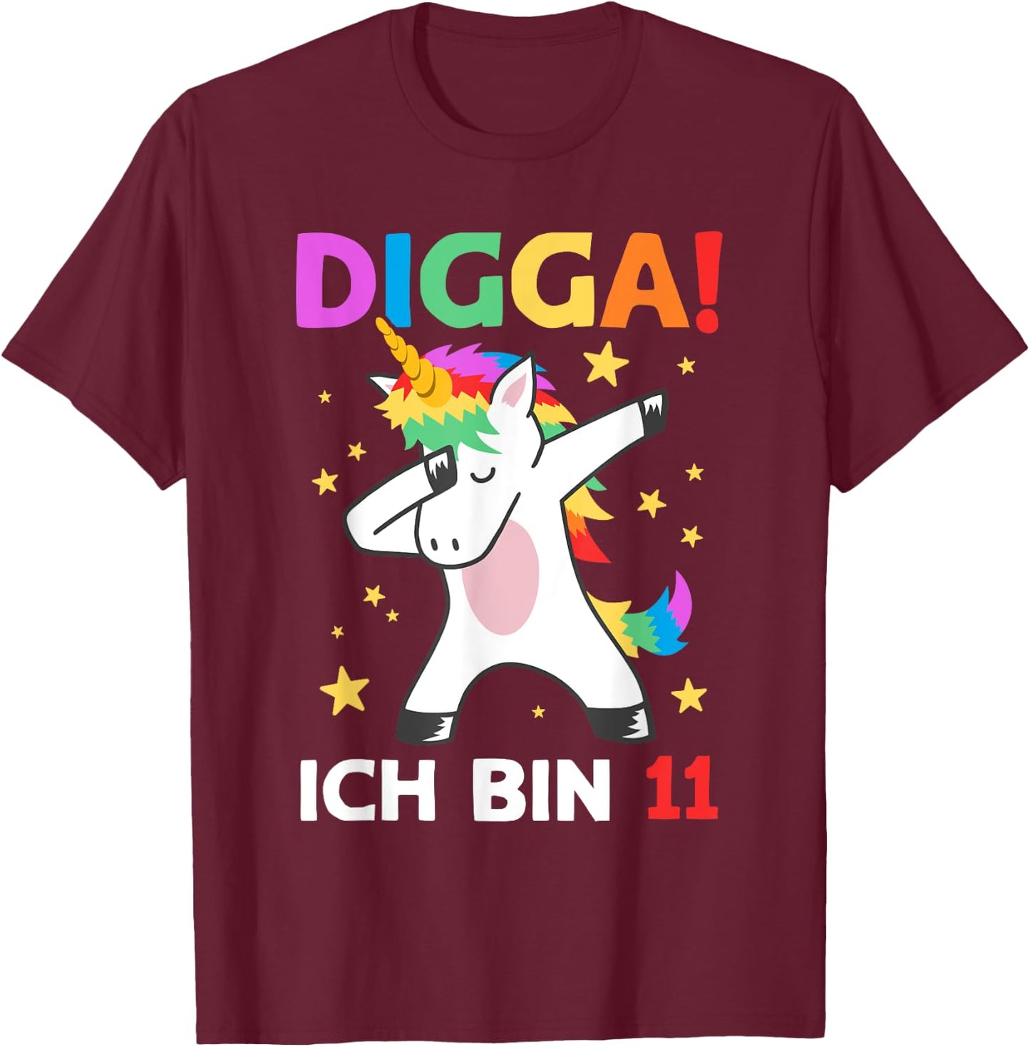 Digga Ich Bin 11 Jahre Dabbing Einhorn 11. Geburtstag T-Shirt - T-Shirt | Maroon