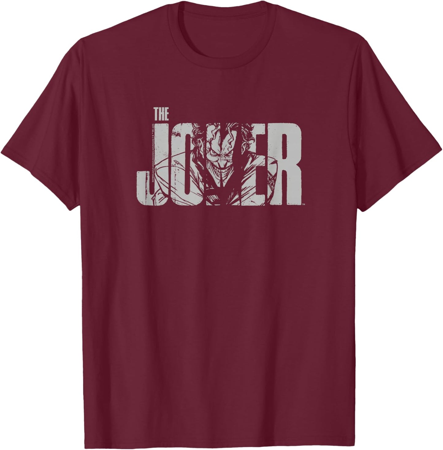 Batman Joker Text on Grey T-Shirt - T-Shirt | Maroon