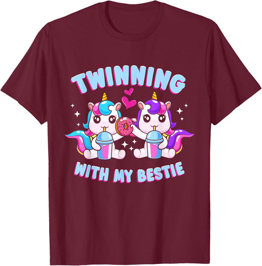 Friends Matching Twins Day Twinning With My Bestie T-Shirt - T-Shirt | Maroon