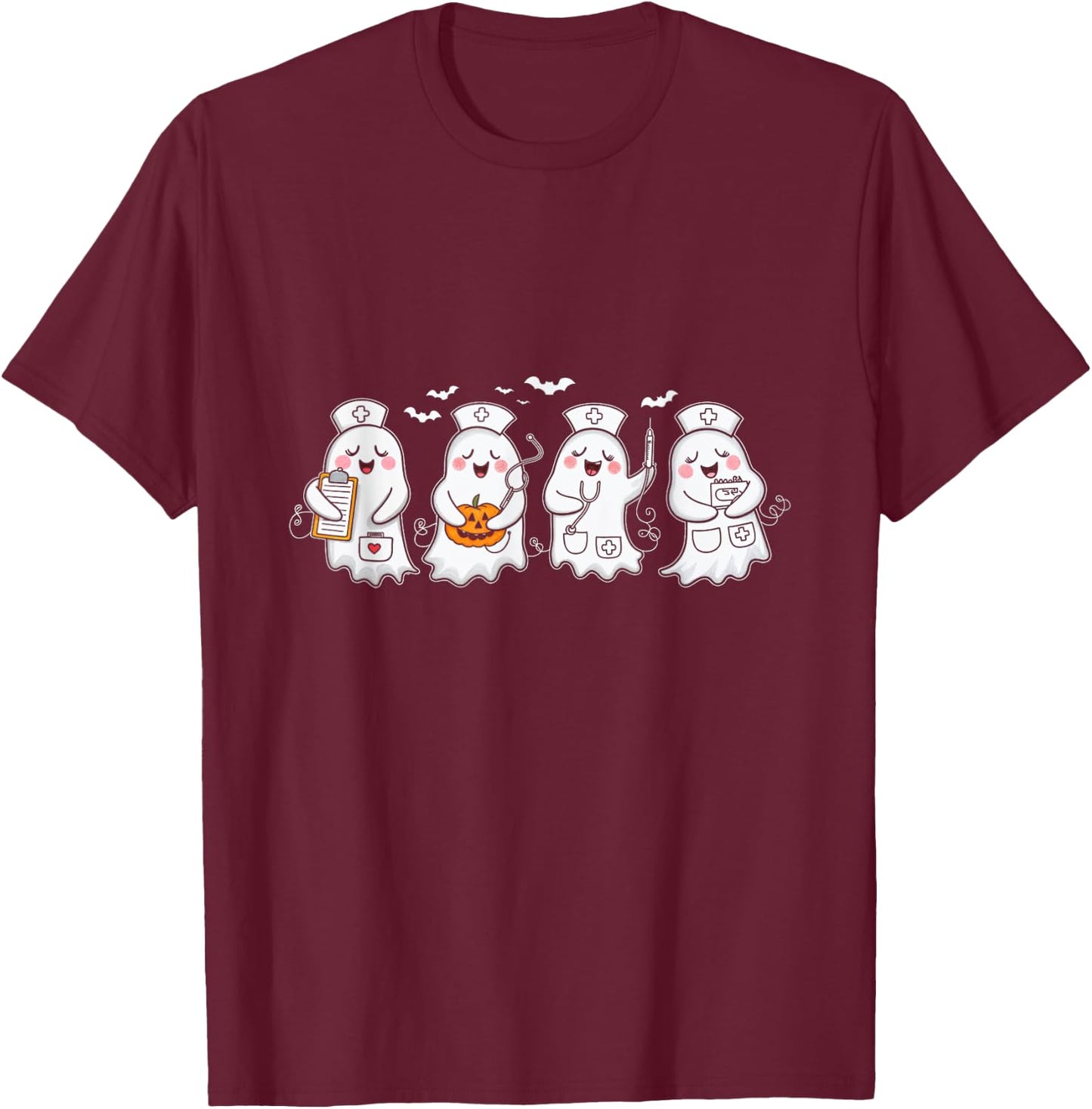 Ghost Nurses Halloween Costume Nurse Spooky Halloween T-Shirt - T-Shirt | Maroon