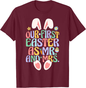 Our First Easter As Mr & Mrs Couple Husband Wife Easter Day T-Shirt - T-Shirt | Maroon