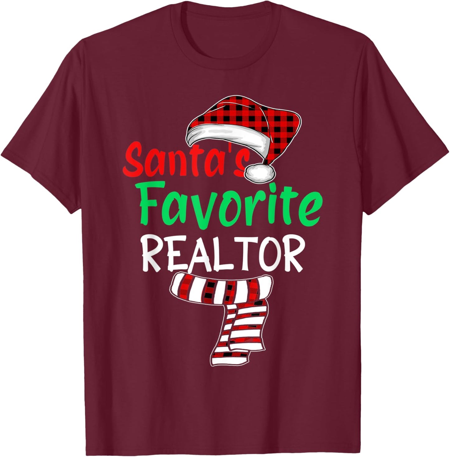 Christmas Pajama Santa Claus Shirt, Santa's Favorite Realtor T-Shirt - T-Shirt | Maroon